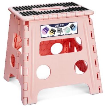 Imagem de Banqueta dobrável Delxo 33cm antiderrapante dobrável rosa