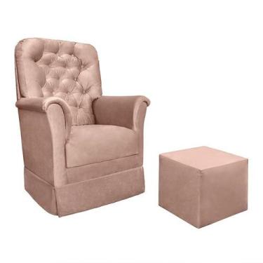 Imagem de Poltrona de Amamentação Agatha com Balanço e Puff Veludo Rosê - Phoeni