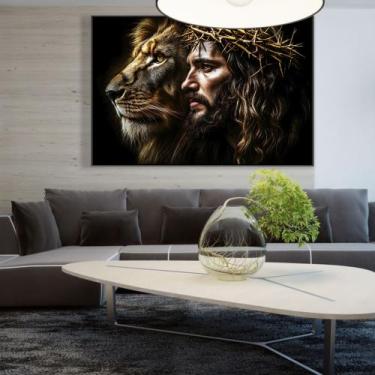 Imagem de Quadro Decorativo Leão de Judá & Jesus Cristo - MeMoldura, Moldura Pre