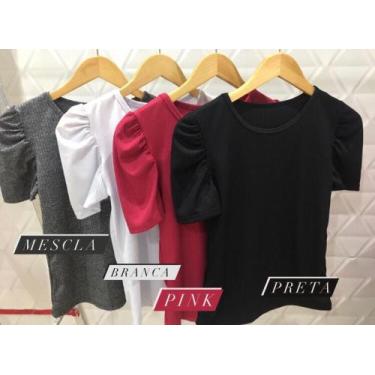 Imagem de Blusa feminina canelada manga curta bufante  - propria