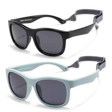 Imagem de JINHUIBBA Óculos de sol polarizados para bebês com alça de armação flexível proteção UV400 para bebês recém-nascidos de 0 a 24 meses, Preto + azul, tamanho �nico