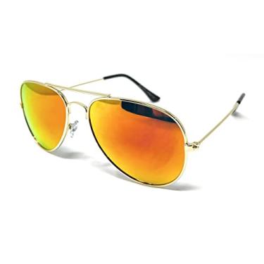 Imagem de WebDeals Óculos de sol aviador de metal retrô tamanho infantil.., Ouro, fogo, Small