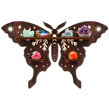Imagem de Prateleiras de parede de cristal para exibição de mariposa design de mariposa suporte de prateleira de cristal de madeira borboleta para exibição de pedras preciosas de rocha decoração de bruxa prateleira flutuante para meditação ioga cristal presentes espirituais para casa quarto