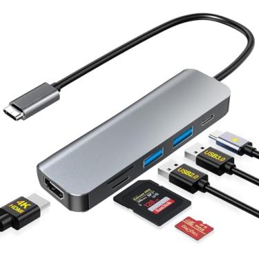Imagem de Hub USB-C 6 em 1, Adaptador Multiportas com HDMI 4K, PD 100W, 2 USB-A, Leitor SD/TF – Compatível com MacBook, Notebook, PC, Mouse, Teclado, Pen Drive – Ideal para Transferência de Dados
