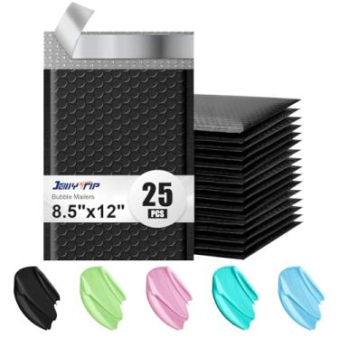 Imagem de JollyTrip Envelopes de plástico bolha 21 x 30 cm, pacote com 25 envelopes acolchoados para envio, envelopes de embalagem com adesivo autovedante, envelopes acolchoados à prova d'água (preto, volume nº