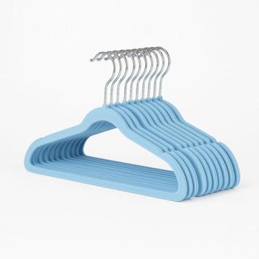 Imagem de Kit 10 Cabide Infantil de Veludo Antideslizante Slim Ultrafino para Roupa Calça Camiseta de Bebe (Azul)