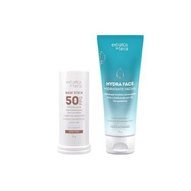 Imagem de Kit Hidratante Facial Hydra Face 50g + Base em Bastão FPS 50 Bege Café 12g – Hidratação Prolongada, Proteção Solar UVA/UVB, Toque Seco e Antienvelhecimento