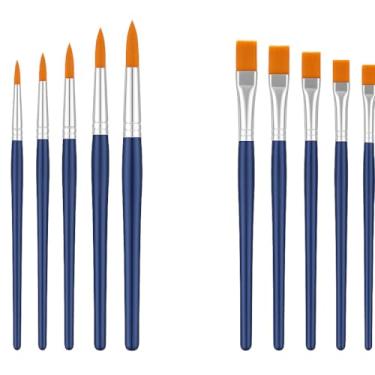 Imagem de Kit com 12 Pincéis Artísticos de Ponta Fina Ponta Chata – Para Aquarela, Acrílica, Óleo, Guache e Artesanato – Uso Semi-Profissional e Escolar – Detalhes e Contornos