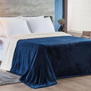 Imagem de Cobertor Alaska Queen Manta Flannel e Sherpa - Bia Enxovais, Azul Mari