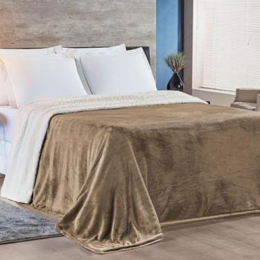 Imagem de Cobertor Alaska Queen Manta Flannel e Sherpa - Cáqui - Bia Enxovais
