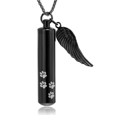 Imagem de Colar de urna de cremação cilíndrica com cinzas de animais de estimação pata memorial cinzas com asa de anjo para cão/gato, joia de lembrança para homens e mulheres, M, Diamante
