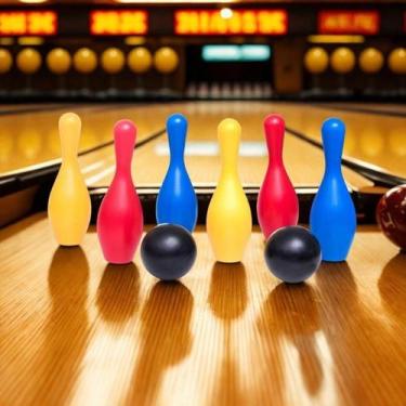 Imagem de Jogo Boliche Colorido Com 6 Pinos 2 Bolas Brinquedo Infantil - Toy Mas