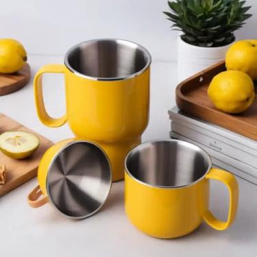 Imagem de Caneca Térmica Parede Dupla em Aço Inox Amarela 650ml com Tampa Rosqueável - Estilo Casual