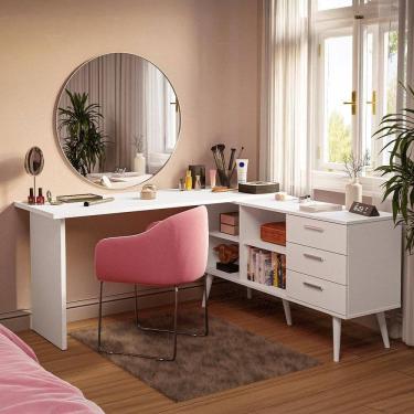 Imagem de Escrivaninha Penteadeira De Canto 3 Gavetas Madesa Branco