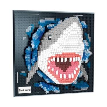 Imagem de Conjunto de micro construção de arte de parede animal tubarão, não compatível com Lego para adultos, decoração de parede 3D exclusiva para casa ou exibição de mesa, brinquedo de presente ideal para