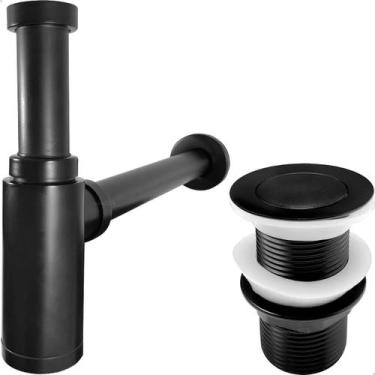 Imagem de Sifão Lavatório Válvula Click 1 ¼ Inox Preto Fosco Kit Banheiro Ralo P