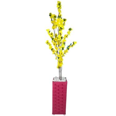 Imagem de Planta Artificial Cerejeira Sakura Rosa com Vaso Grande Decoração Casa(Rosa - 3 Hastes Amarela)