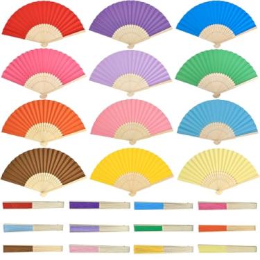 Imagem de Bestage 12 peças de ventilador de mão dobrável para mulheres, ventilador de mão decorativo multicolorido dobrável chinês japonês molduras de bambu leques de seda para casamento, dança, lembrancinhas