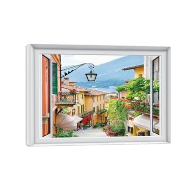 Imagem de Impressões Janela Falsas-Rua cidade-Paisagem Urbana Pinturas em Tela-Quadro para Decoração Sala de Estar Tela Embrulhada 50x70cm