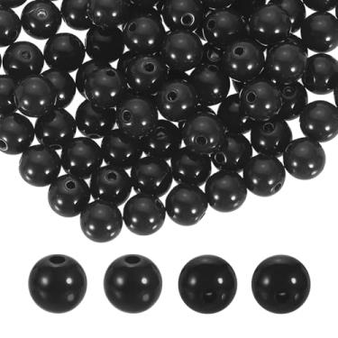 Imagem de HARFINGTON 200 peças de contas redondas de acrílico preto 10 mm de diâmetro 1,9 mm furo de resina plástica bolas lisas contas soltas para fazer joias, pulseiras, colar, brincos, faça você mesmo