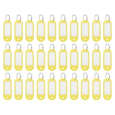 Imagem de uxcell Etiquetas de chave com anel dividido chaveiro de plástico identificadores etiqueta de bagagem janela 60 x 21 mm, amarelo 30 peças
