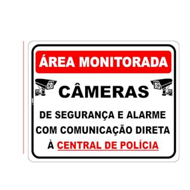 Imagem de 2 Placas Área Monitorada 25x20cm PS 1mm Segurança Câmeras com Fita Dupla Face