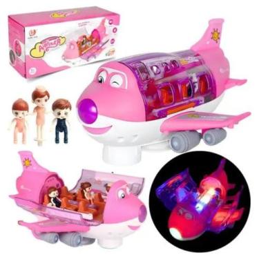 Imagem de Brinquedo Rosa Feminino Avião Infantil Educativo Musical Com Luzes Ent