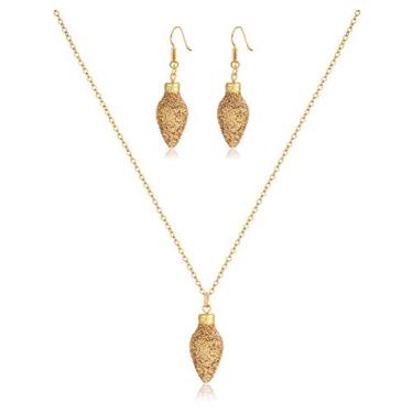 Imagem de YAHPERN Conjunto de brincos de colar de Natal com lâmpadas de glitter de Natal, colar com gargantilha, conjunto de brincos pendentes, joia de férias, presente para mulheres e meninas