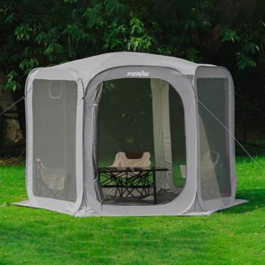 Imagem de Porayhut Tenda de casa com tela pop-up, abrigo de sol com portas de malha respirável, barraca de acampamento portátil com piso à prova d'água removível, cobertura de tela de 35 x 3 m ao ar livre para