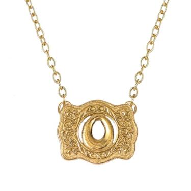 Imagem de SENFAI Colar com fivela de cinto em ouro 14K, estilo ocidental, com pingente de letra inicial, design decorativo com fivela de cinto, Small, Latão, Sem Pedra Preciosa