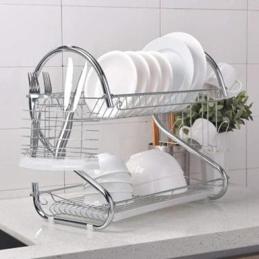 Imagem de Escorredor de Louça Inox Cromado Copos Pratos Talheres com Bandeja Col
