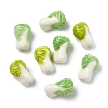 Imagem de UR URLIFEHALL 20 peças, 2 cores, contas de porcelana vegetal verde, contas espaçadoras de repolho feitas à mão, para pulseira DIY, colar, brincos, fabricação de joias