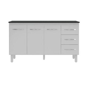 Imagem de Kit Balcão Gabinete 138cm Carina Branco com Tampo 140cm Preto - Moblis
