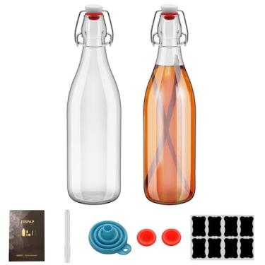 Imagem de 2 garrafas de vidro de 750 ml com tampa hermética para fermentação, kombucha, hidromel, extrato de baunilha, coquito, vinagre, cerveja, kefi, vinho, refrigerante, suco, para fabricação caseira