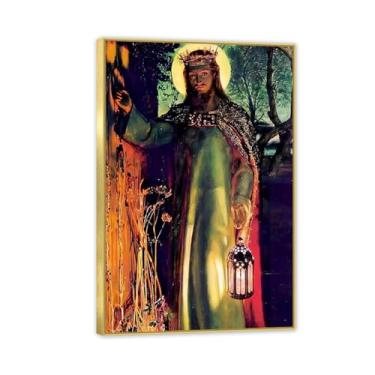 Imagem de William Holman Hunt Arte de parede em tela A Luz do Mundo Impressão Imagens de Jesus Igreja Decoração Poster Quarto Hotel Decoração de Casa 75 x 50 cm (30 x 20 pol) Emoldurado