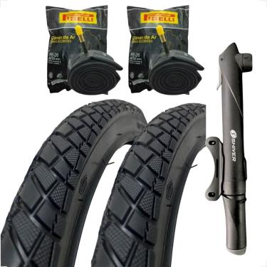 Imagem de  PAR Pneu Bicicleta Shiver praieiro Aro 26 X 2.125 Monark tropical PAR Camara Pirelli Mini Bomba