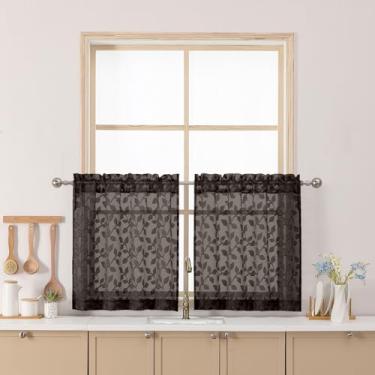 Imagem de Chyhomenyc Cortinas transparentes de chocolate de 61 cm de comprimento, cortina de cozinha de janela pequena com filtro de luz tufada e textura sobre a pia, cortinas curtas de meia janela para porão