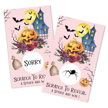 Imagem de JMYROG Pacote com 50 raspadinhas com tema de Halloween Find the Spider, raspadinhas de terror de morcego para jogos de festa de outono, bilhetes de sorteio de abóbora para jogos de festa de