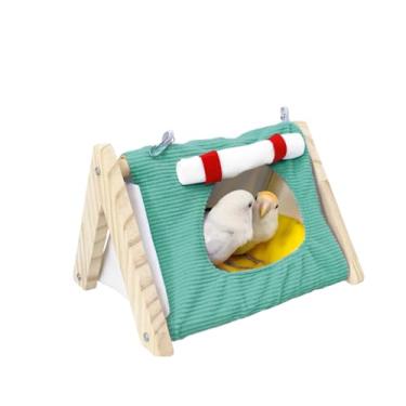 Imagem de Ninho de pássaro quente para gaiola, cama de papagaio, rede de madeira para pássaros com calopsita acolchoada removível, cabana de dormir para papagaio, periquito, calopsitas periquitos, periquitos