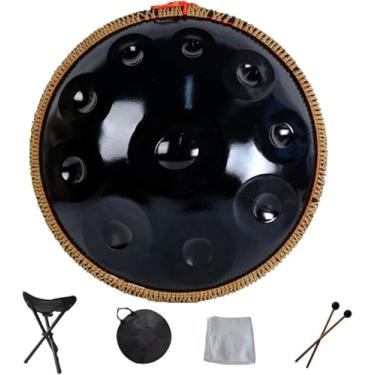 Imagem de Handpan Tambor Hand Pan 9 10 12 14 Notas Instrumento De Percussão Profissional Handpan De Aço Com Bolsa De Viagem Decoração De Corda E Marretas Para Meditação Yoga, Black, 10Notes
