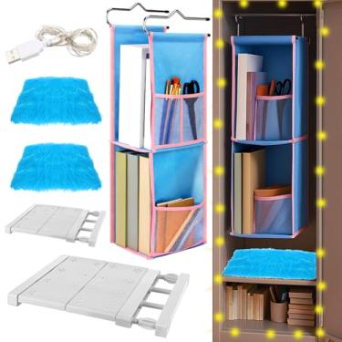 Imagem de Geelin Kit organizador de armário e acessórios de 6 peças, organizador de armário para pendurar na escola com 2 prateleiras expansíveis, 2 tapetes, acessórios de prateleira de armazenamento de luz