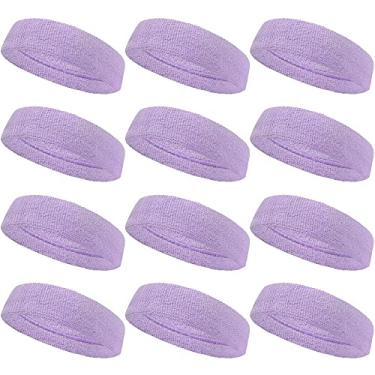 Imagem de COUVER Faixa de cabelo esportiva com absorção de umidade, tecido felpudo de algodão atlético, faixa de suor para tênis, basquete, corrida, academia, malhar para homens e mulheres, pacotes múltiplos