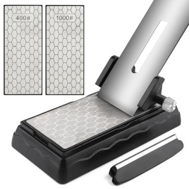 Imagem de Pedras de amolar de diamante com guia de afiação, pedra de afiar facas Kalolary com base antiderrapante para cinzéis, aviões, conjunto de pedras de afiar placa de afiar diamante fino/grosso com guia