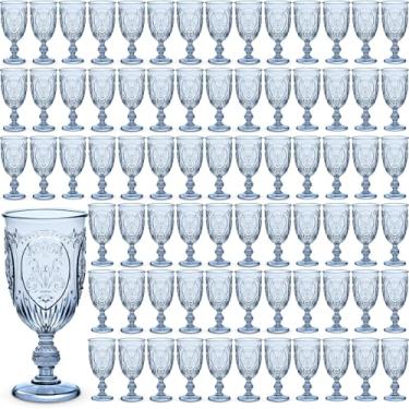 Imagem de Wiwiqing 100 peças de taças de plástico vintage de 212 g Taças de vinho de plástico coloridas retrô em relevo para bar de vinhos, suco, chá de bebê, recepção de casamento, festa de grande evento (azul