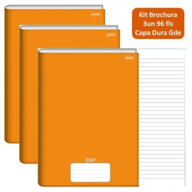 Imagem de Caderno Brochurão Kit 3un 96fls Stiff Capa Dura Laranja Jandaia Escola