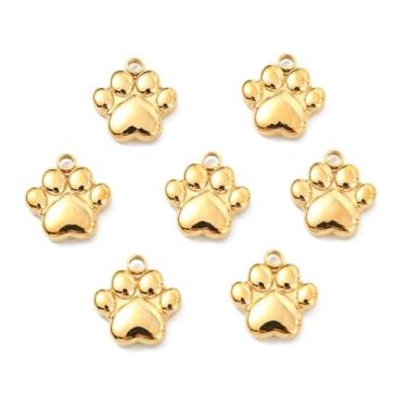 Imagem de UR URLIFEHALL 10 berloques de aço inoxidável com pingente de pata de cachorro dourado para fazer joias, faça você mesmo, artesanato para animais de estimação, chaveiro, alças de telefone