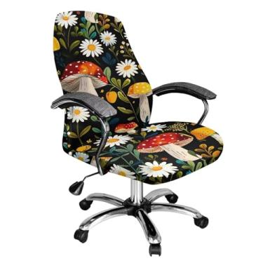 Imagem de Cadowhimsy Capa de cadeira de escritório para casa, estampa floral, cogumelo, antipoeira, capa de cadeira giratória removível para decoração de escritório, grande