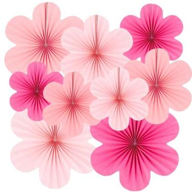 Imagem de Decoração de papel SUNBEAUTY: conjunto de 9 flores rosa choque