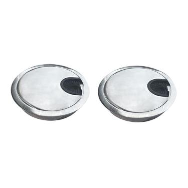 Imagem de VWINDESK Capa de orifício de cabo de escova redonda, capa de orifício de fio de mesa para escritório PC organizador de cabos de mesa, kit de ilhós, liga de zinco, desenho de fio prata, pacote com 2