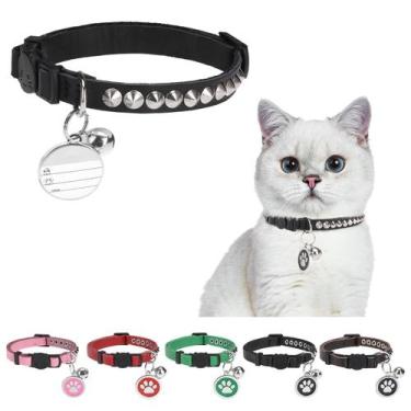 Imagem de Coleira de gato DILLYBUD em couro personalizada Breakaway Black